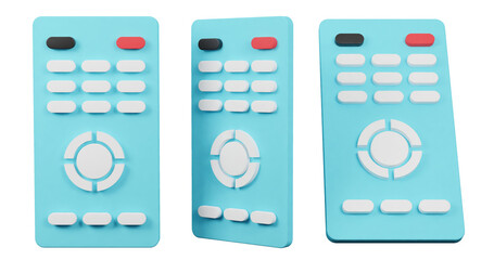 Sky Blue Remote Collection from Different Sides on Transparent Background 3D Render Illustration
