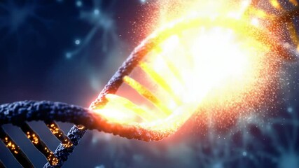 Glowing dna helix transformation energy science background animation. Biotechnology, genetics, genome, health research - Powered by Adobe