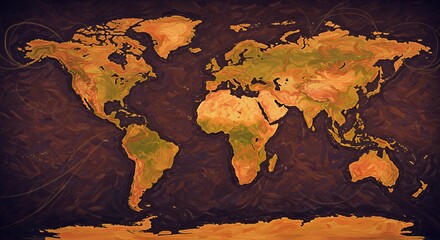 Artistic World Map: A Global Perspective in Warm Hues