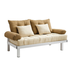 Comfortable modern sofa with soft cushions on white wooden frame perfect for cozy living room design and relaxation spaces transparent background