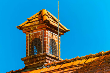 Details of a water castle on a sunny spring day at Schoenau, Rottal Inn, Bavaria, Germany