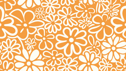 Fototapeta premium Floral pattern with white flowers on an orange background creating a retro and vibrant aesthetic design