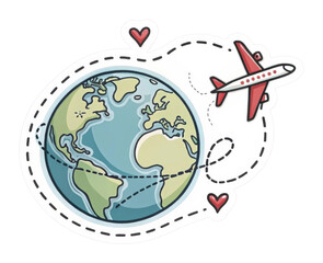 Exploring the world travel adventure global destinations illustrative art whimsical environment aerial wanderlust. Sticker concept png