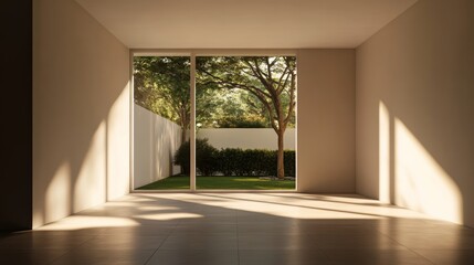 minimalist architecture with bold sunlight and geometric shadows