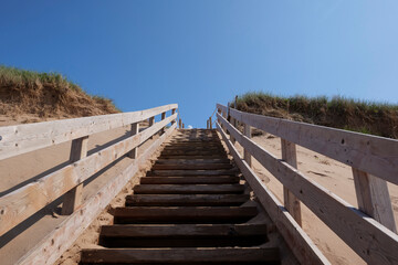  wooden staircase on the beach, prince edward island Canada. High quality photo