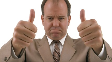 Businessman Showing Thumbs Up with a Displeased Face