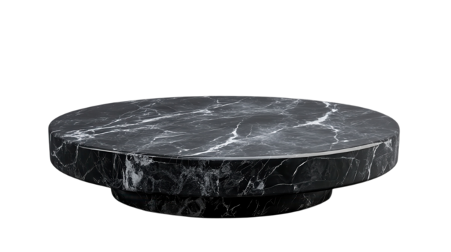 Elegant round black marble coffee table adds sophistication to modern living spaces with its sleek design and polished surface enhancing any interior aesthetic.