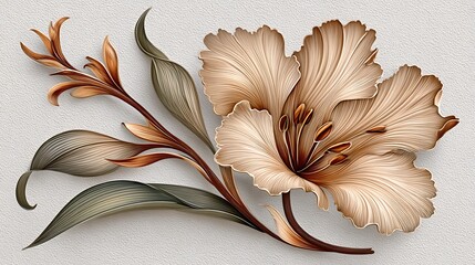 Graceful botanical tulip line artwork with gold gradient shades high resolution image