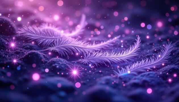 Magical purple christmas background with sparkling snow and festive sparkle