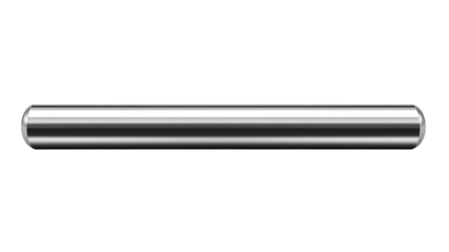 Bright stainless steel cylindrical bar resting on a clean surface, reflecting light in a contemporary workshop setting during daytime hours.