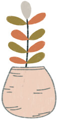 botanical plants in cute brown vase - Hand Drawn in