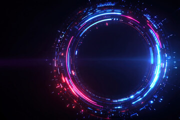 Futuristic neon circular infographic with glowing segments on dark tech background