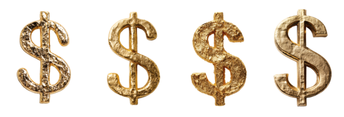 Golden Dollar Symbol PNG set Transparent background