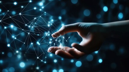 Hand holding digital network