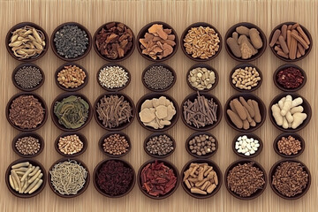 Various Traditional Chinese Herbal Medicine Ingredients Displayed as Background Concept