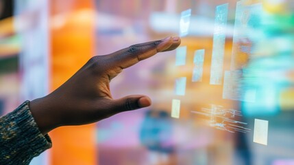 Hand interacting with digital display