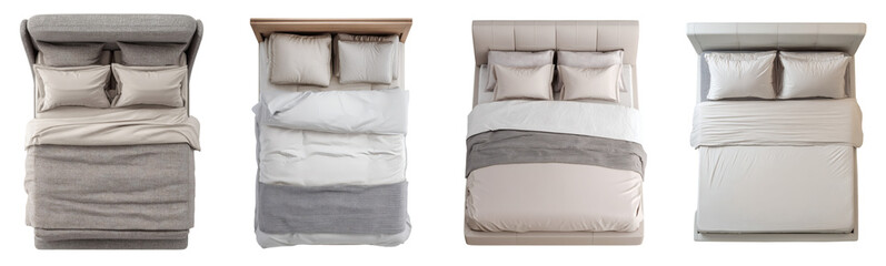 Realistic Comfortable Bed Top View PNG set Transparent background