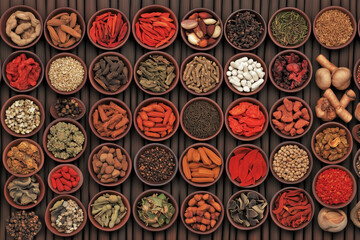 Various Traditional Chinese Herbal Medicine Ingredients Displayed as Background Concept
