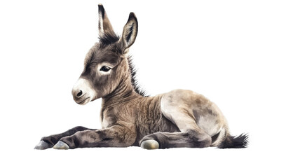 Playful foal rests gently on soft ground, showcasing long ears and warm fur under bright sunlight in a serene pasture during a calm afternoon.