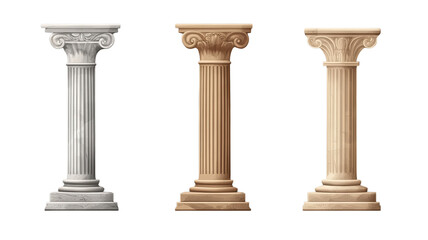 Obraz premium Roman columns, ancient pillars, decorative architecture, 3D renderings isolated on Transparent Background