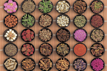 Various Traditional Chinese Herbal Medicine Ingredients Displayed as Background Concept