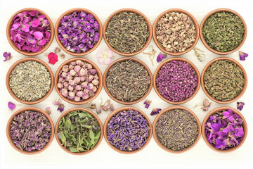 Various Traditional Chinese Herbal Medicine Ingredients Displayed as Background Concept