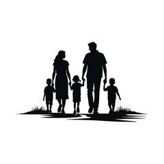 The family walking together Silhouette black and white vector design
