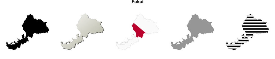 Fukui prefecture blank outline map set
