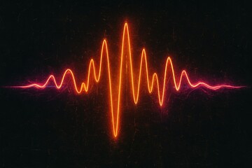 Abstract orange neon waveform glowing dark background