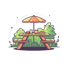 Colorful picnic table illustration
