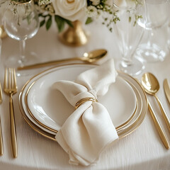 Elegant Table Setting with Napkin and Gold Cutlery for Formal Events