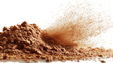  High-resolution close-up of brown powder on transparent background