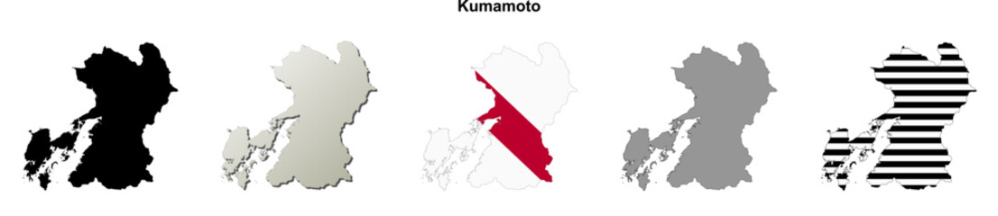 Obraz premium Kumamoto prefecture blank outline map set