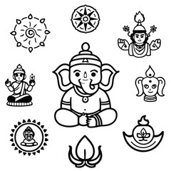 Fototapeta premium Funny cartoon baby and animal Christmas icon set vector illustration