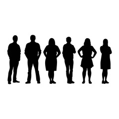 A silhouette of six people standing in a row against a white background image view
