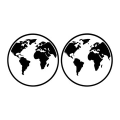 Two circular world maps in black and white showing continents and oceans outline