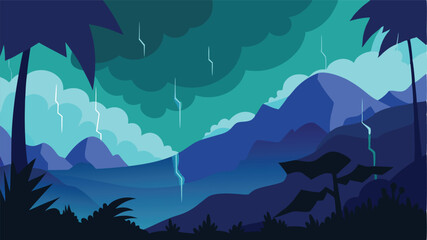 Obraz premium Jungle Scene in Rain with Dense Foliage