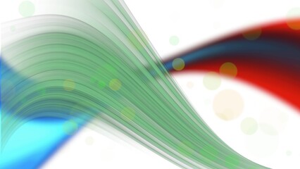 Vibrant abstract design featuring noise blur grainy flowing green, red, and blue wave shapes with soft bokeh light on a white background, creating a dynamic and energetic composition
