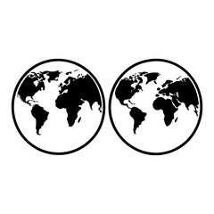 Two black and white world maps in circles showing continents and oceans side by side