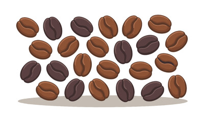 Vector illustration featuring a scattered arrangement of roasted coffee beans,  elliptical shapes, slightly asymmetrical for realism, easily scalable and editable.