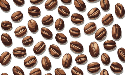 Vector illustration featuring a scattered arrangement of roasted coffee beans,  elliptical shapes, slightly asymmetrical for realism, easily scalable and editable.