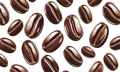 Vector illustration featuring a scattered arrangement of roasted coffee beans,  elliptical shapes, slightly asymmetrical for realism, easily scalable and editable.