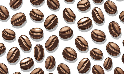 Vector illustration featuring a scattered arrangement of roasted coffee beans,  elliptical shapes, slightly asymmetrical for realism, easily scalable and editable.
