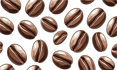 Vector illustration featuring a scattered arrangement of roasted coffee beans,  elliptical shapes, slightly asymmetrical for realism, easily scalable and editable.