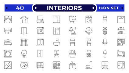 Interior and furniture Outline icon set. Thin line editable stroke icons for interior design, decoration, home styling, appliances, renovation, architecture.