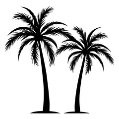 Obraz premium Silhouette of two palm trees with fronds extending outward on a white background