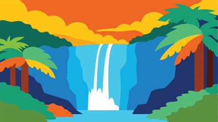 Oil Painting of a Jungle Waterfall Canyon