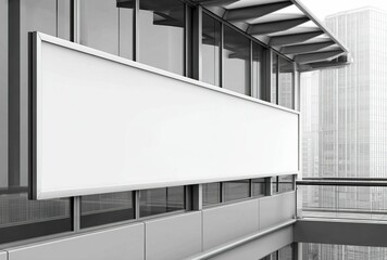 Blank horizontal billboard affixed to the side of a modern glass building