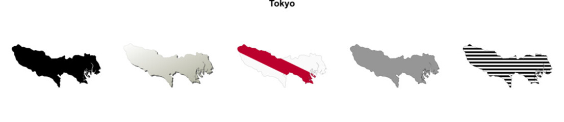 Fototapeta premium Tokyo prefecture blank outline map set