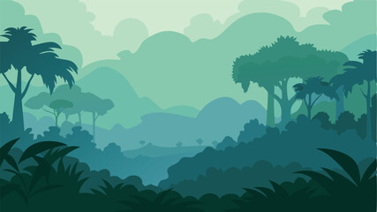 Waterfall With Monkeys In Tropical Forest